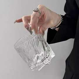 轻奢风复古冰川杯家用加厚伏特加酒杯磨砂冰川纹水杯果汁奶茶水杯