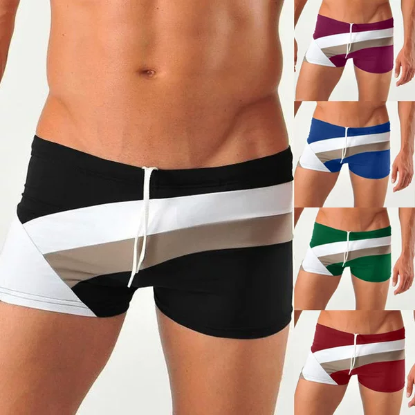 2024 New European and American Men's Shorts Simple Personalized Fashion Color Matching Men's Swimming Tight Sexy Spot