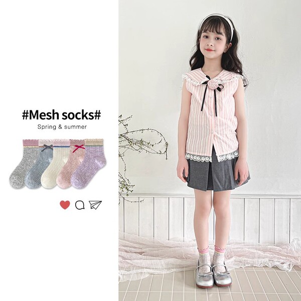 Girls' short socks in spring and summer thin mesh socks breathable…