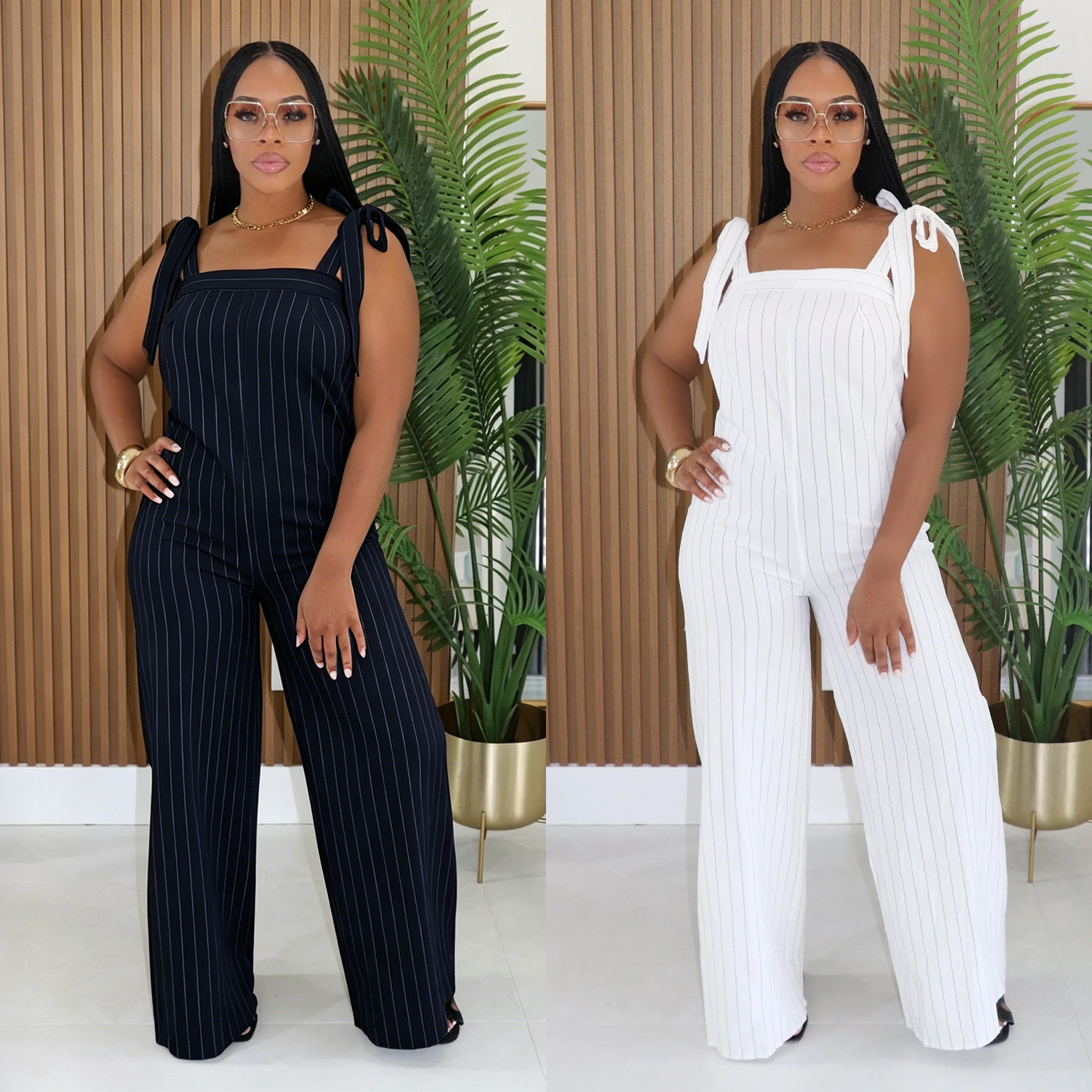 C7698 Aliexpress transfronterizo Amazon Europa y América ropa de moda de mujer correa de hombro casuales de piernas anchas pantalones de moda image 1