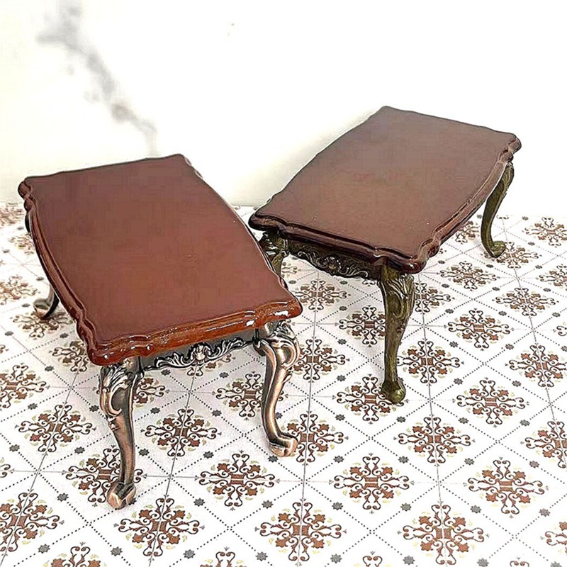 새로운 인형 집 액세서리 미니어처 가구 세트 빈티지 커피 테이블 스퀘어 테이블 플레이 하우스 액세서리 장난감 거실 장식품