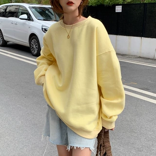 韩版加绒加厚糖果色宽松百搭卫衣上衣女长袖时尚休闲马卡龙色
