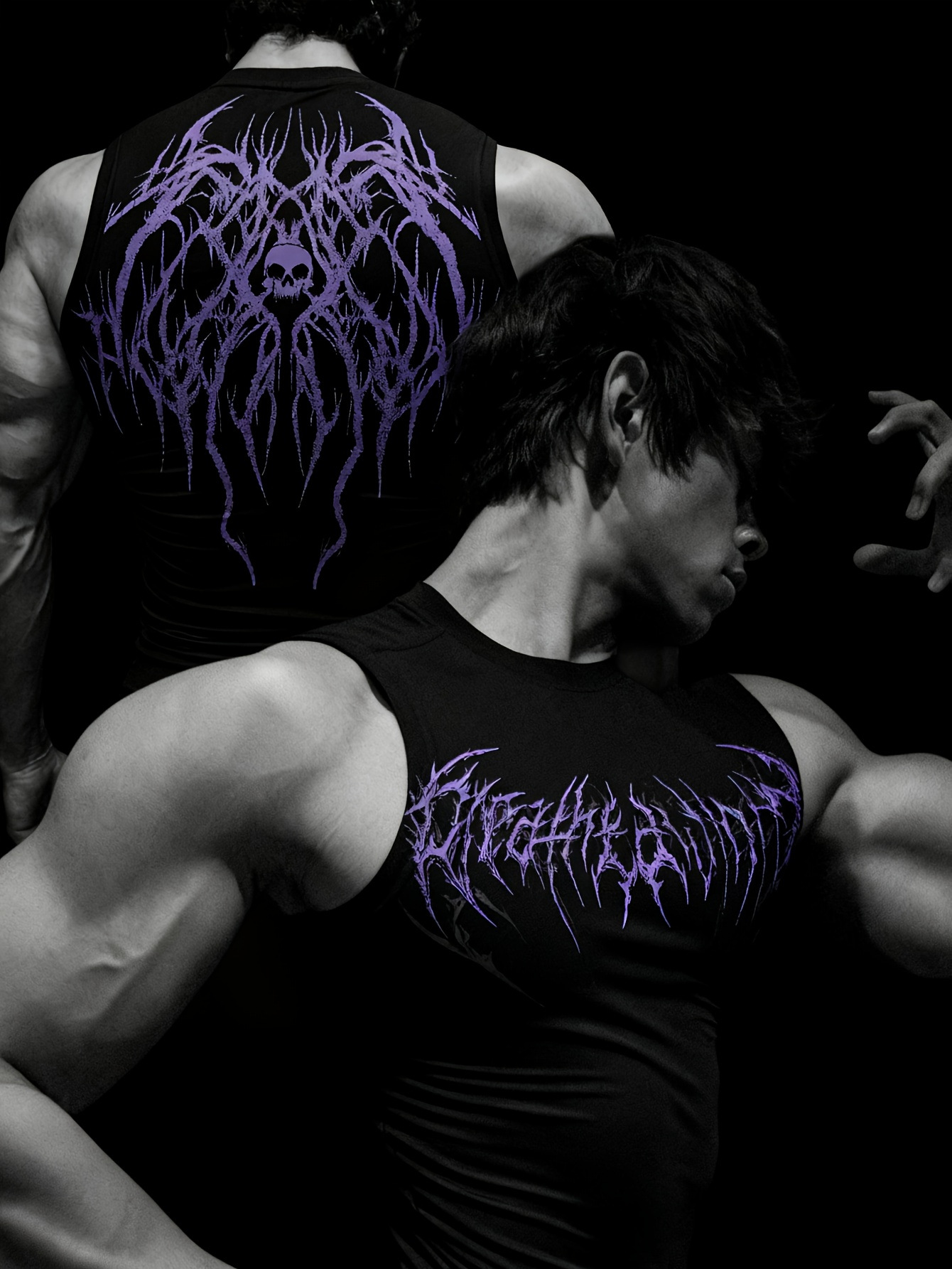 Men's Thorn Print Vest High Street Trendy Brand Sleeveless T-Shirt Quick Drying Fitness Tight Fitting Summer Top_viptrois.com