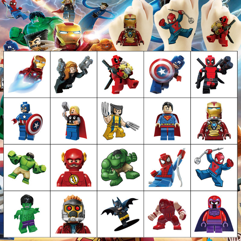 5X5Cm Avengers 20 Cartoon Tattoo Stickers Water Transfer Disposable Tattoo Birthday Party Stickers