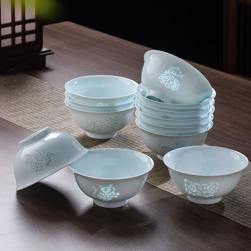 景徳鎮の青磁の精巧な十二生肖のご飯の碗の高級な贈り物の食器の陶磁器の碗の家庭用の高白の磁器の小さい碗|undefined