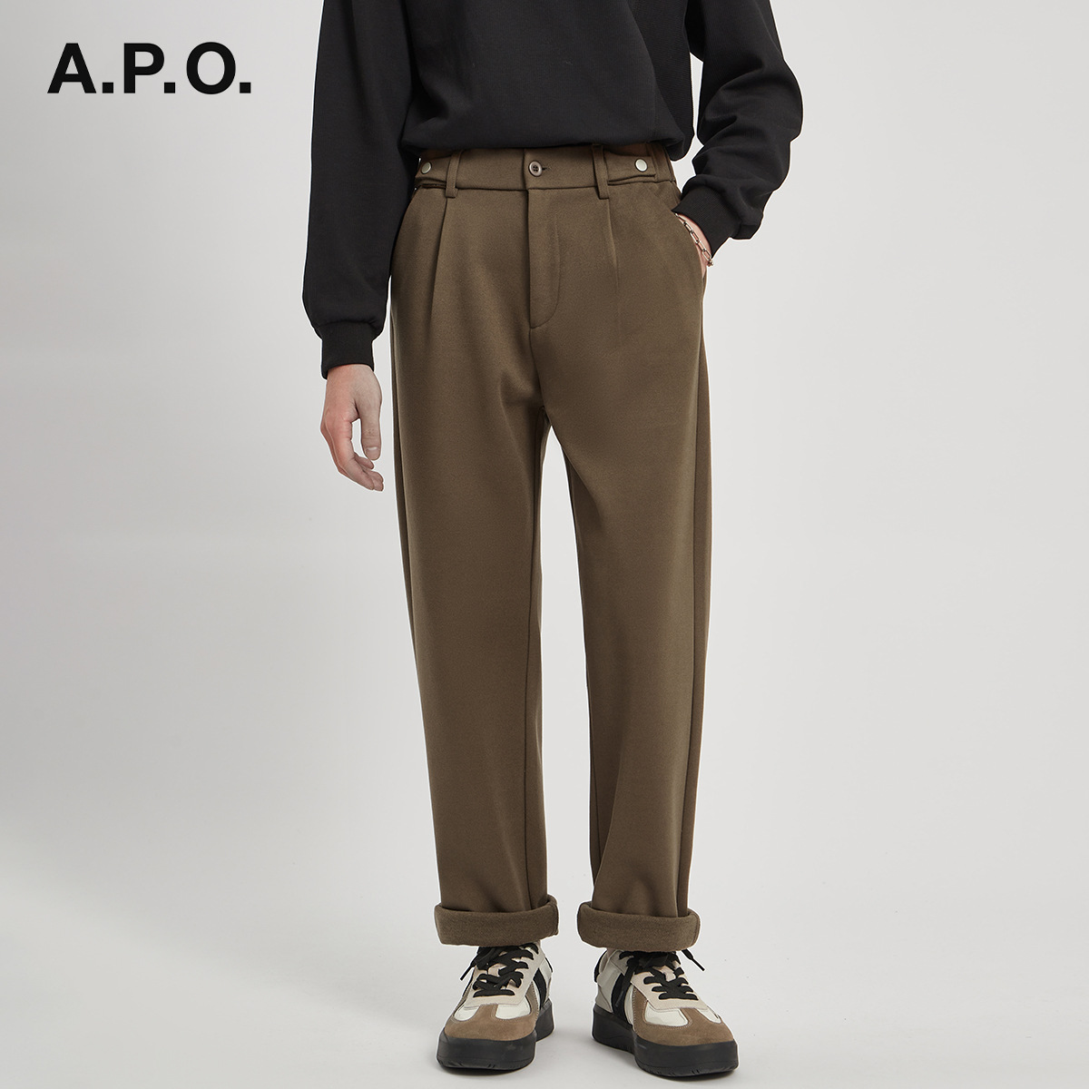 APO ropa de Hombre | Pantalones casuales sueltos para hombre 2023 Otoño e Invierno Nuevos pantalones de lana para hombre pequeños pantalones de traje de hombre recto
