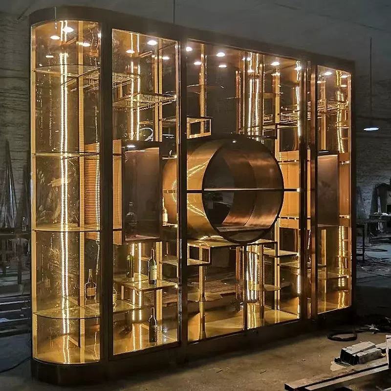 轻奢酒窖圆形玻璃红酒柜酒架别墅地下室恒温恒湿不锈钢酒柜展示柜