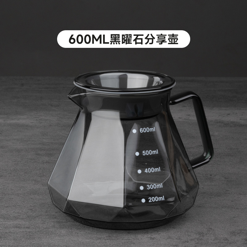 コーヒーポット八角形ダイヤモンド型コーヒー共有ポット耐熱透明器具ガラス雲壺公道カップコーヒーポット|undefined