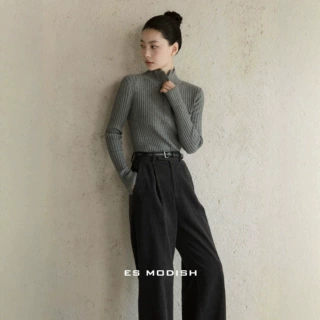 ES MODISH 秋冬新品极简风半拉链修身坑条针织衫轻熟长袖毛衣女生