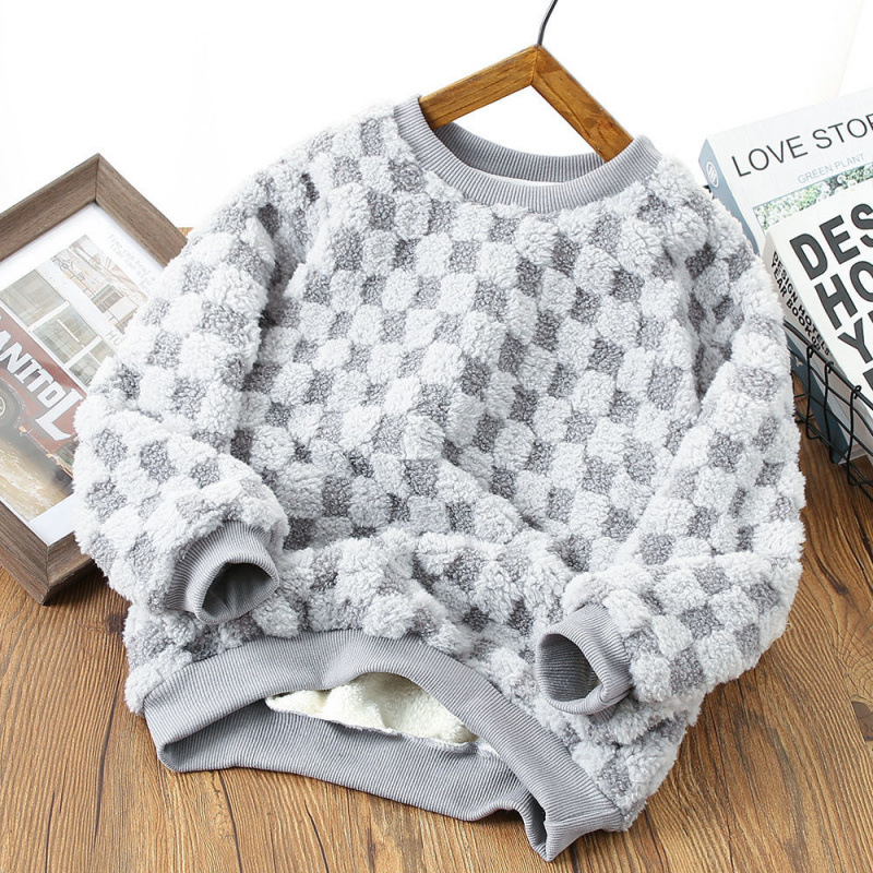 그레이 플러시 체크 무늬 스웨트셔츠