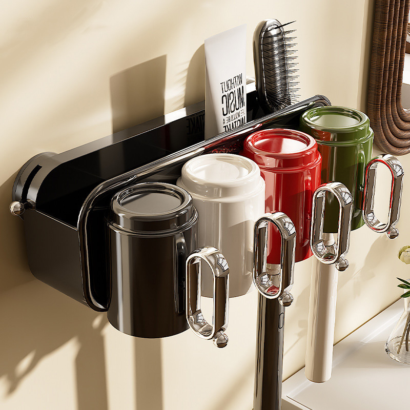 Suction Cup Toothbrush Rack Wall-Mounted Tooth Cup Toothpaste Storage Rack Bathroom Punch-Free Toothbrushing Mouthwash Cup Rack