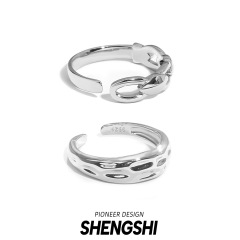 韓國個性紋理戒指女小眾高級輕奢風高檔開口設計感高級時尚指環