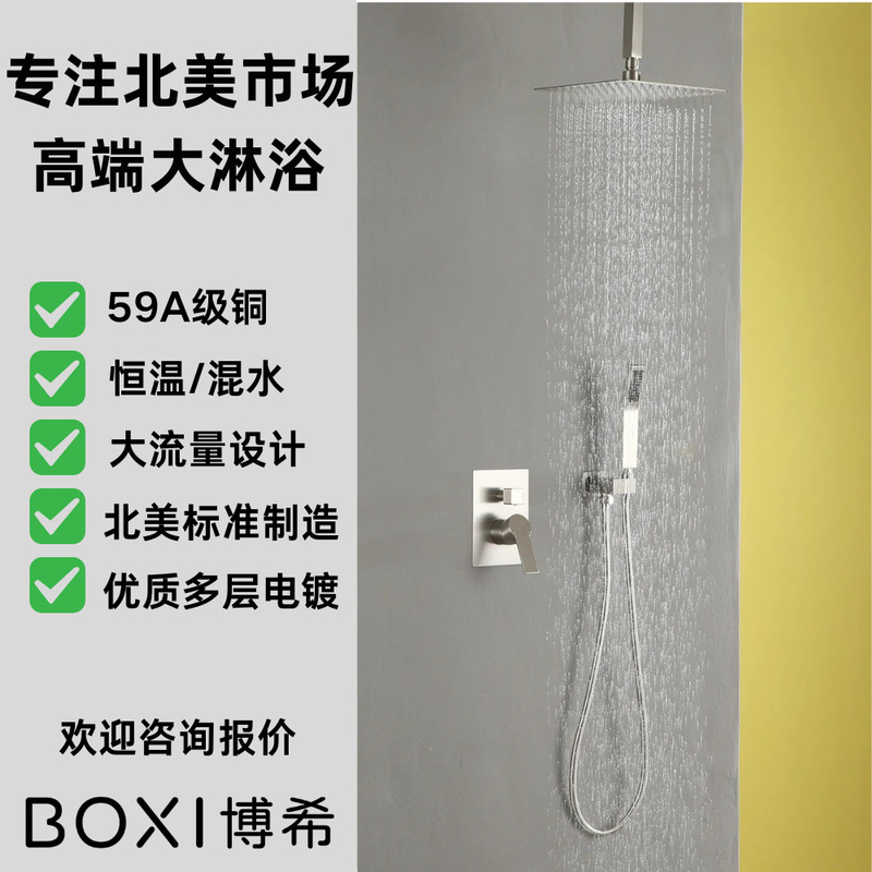 Cross-Border North America 10inch Concealed Ceiling Mounted Hand Shower Top Spray Shower Set Hot and Cold Rain Shower System