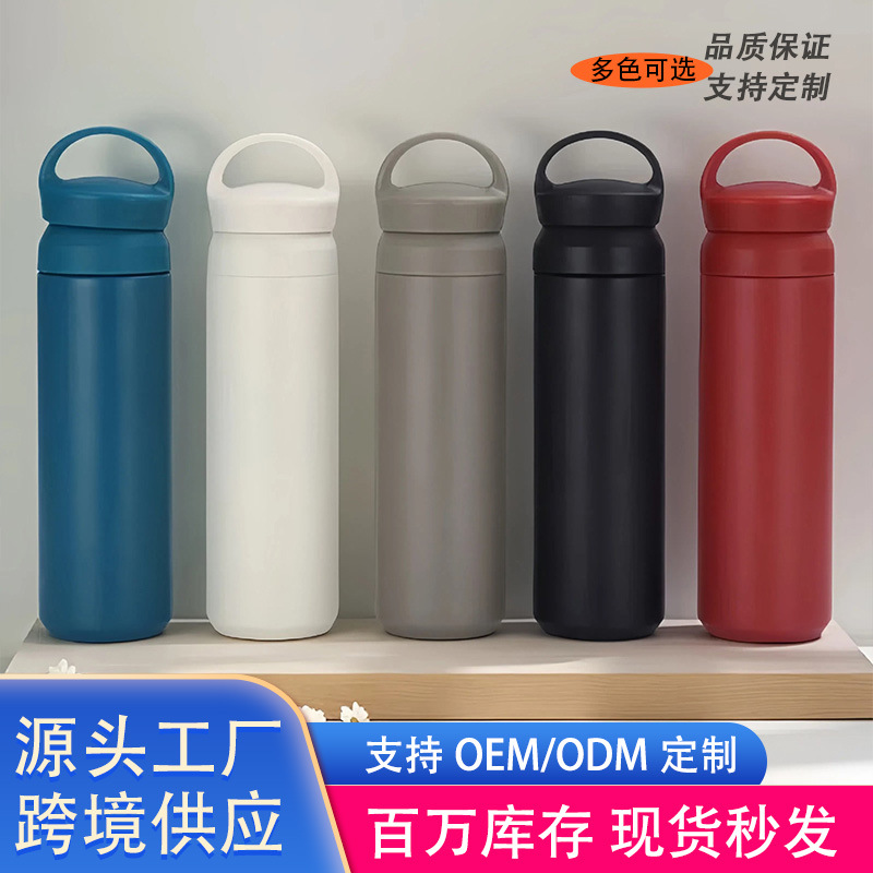 크로스보더 304 스테인리스 스틸 보온병 350ml 열전사 직선형 물병 투명 뚜껑 휴대용 컵