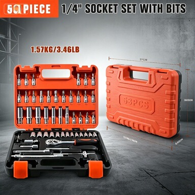 53-Piece Auto Repair Tool Set 1/4 Inch Small Flywheel with Extension Rod, Ratchet Quick Socket Wrench, Complete Mechanical Repair Kit 53-Piece Auto Repair Tool Set 1/4 Inch Small Flywheel with Extension Rod, Ratchet Quick Socket Wrench, Complete Mechanical Repair Kit