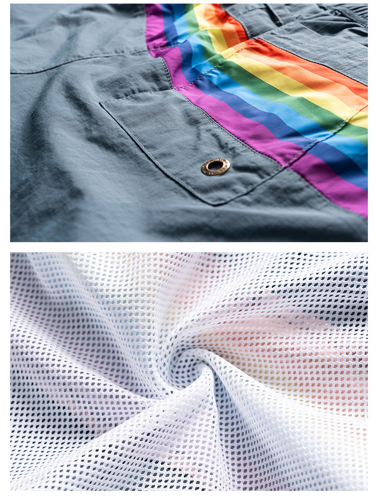 Men's Trendy Beach Shorts Loose Fit Rainbow Stripe Casual Sports Fashion Three Quarter Length Summer Bottoms_viptrois.com