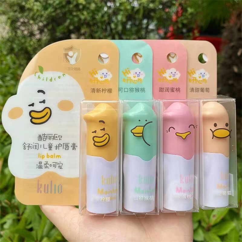 Bálsamo labial incoloro Lei Qi, hidratante, diseño de dibujos animados