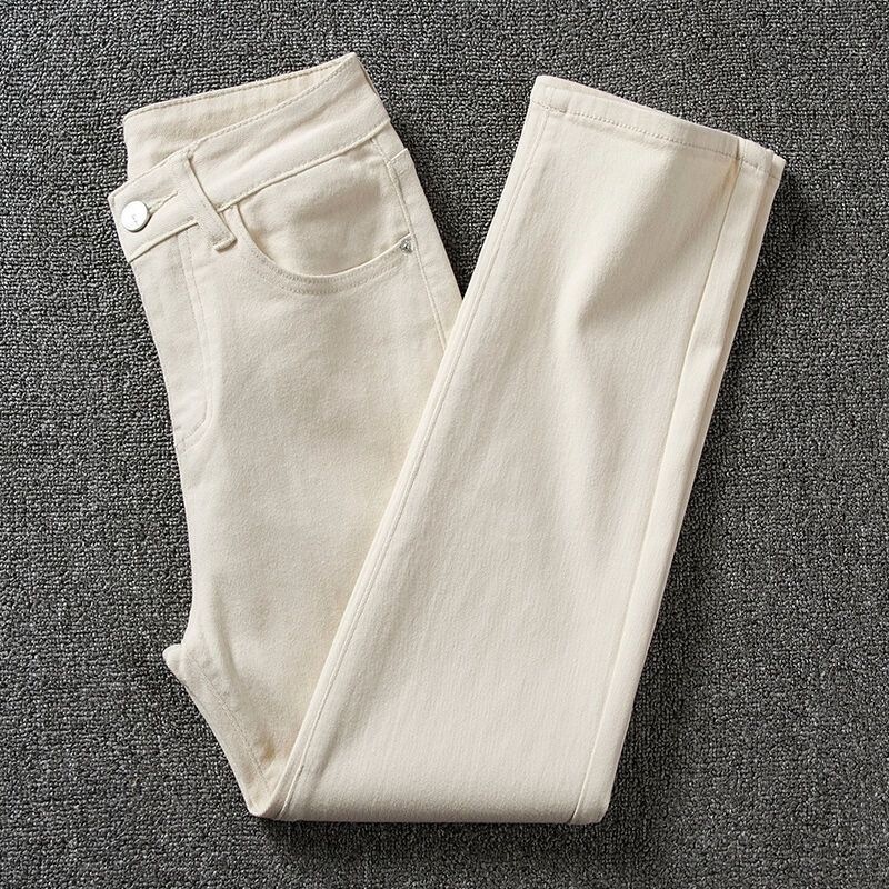 2026 New High-Waisted Straight-Leg Jeans in Off-White, Versatile, Cropped, Loose Fit, Slimming, Stretchy Cigarette Pants with Zipper 2026 New High-Waisted Straight-Leg Jeans in Off-White, Versatile, Cropped, Loose Fit, Slimming, Stretchy Cigarette Pants with Zipper