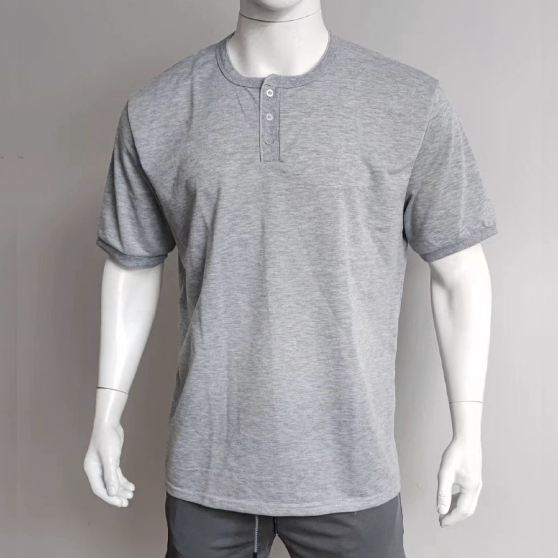 2024 Neues Sommer-T-Shirt mit Rundhalsausschnitt, lässig, einfarbig, kurzärmelig, Pullover mit Knopfleiste, Henley-T-Shirt für Herren_voghion.com
