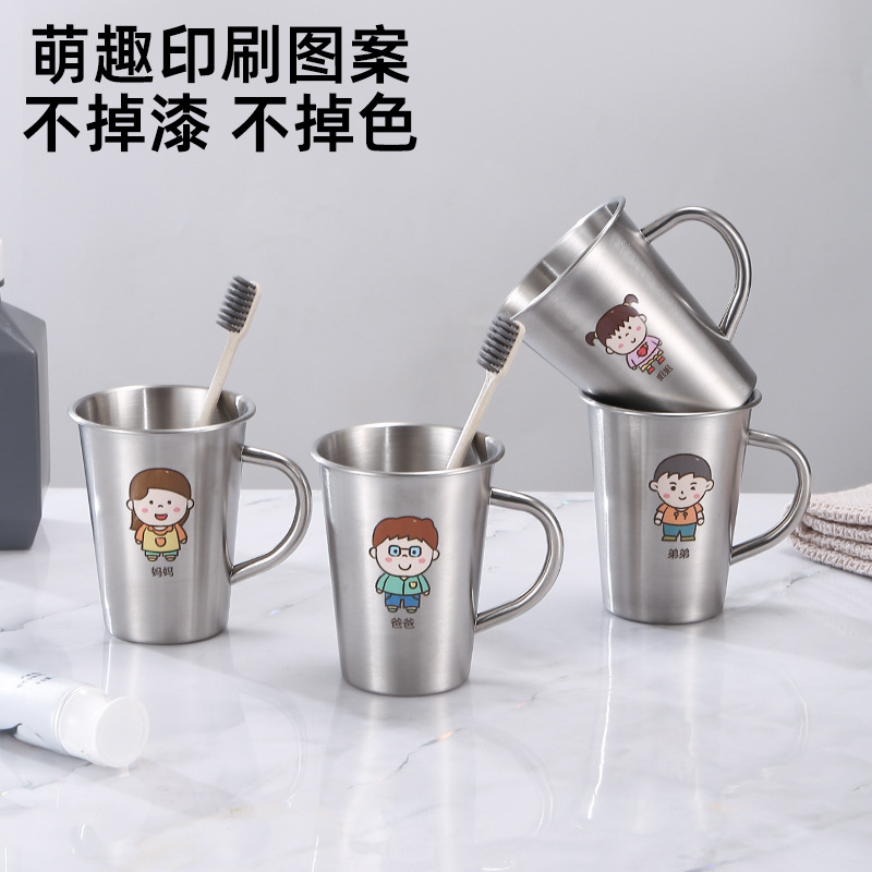 304 acero inoxidable familia taza de enjuague infantil taza de enjuague taza de cepillo de dientes con mango taza de agua potable