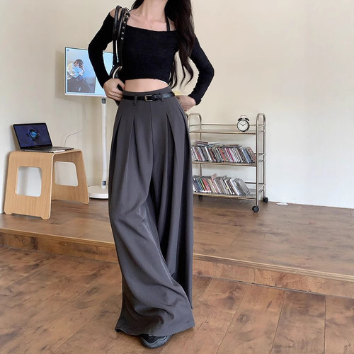 Korean-style design loose and slimming casual suit pants for women, summer new arrivals high-waisted wide-leg drape floor-length trousers