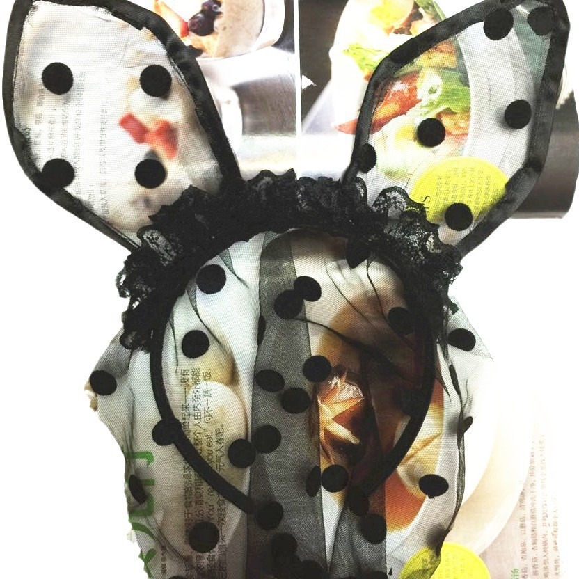 Diadema sexy, velo de encaje, diadema de conejo, diadema de lunares negros, accesorios para el cabello, diadema de baile de paty, diadema de velo, diadema femenina