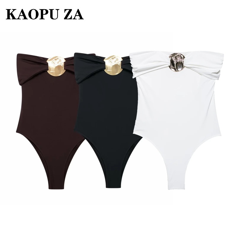 Kaopu Za Women's Wholesale European and American Style Metal Trim Sexy Slim Tube Top Jumpsuit Tight Swimsuit for Women