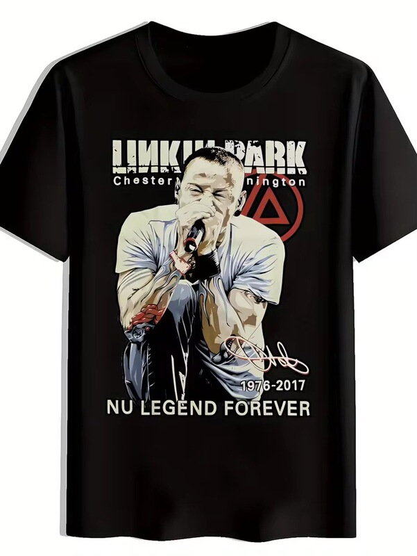 【Cross-Border European Size】Men's Retro Rock Band Graphic T-Shirt with Sailor Collar and Short Sleeves, Featuring Lincoln Park "