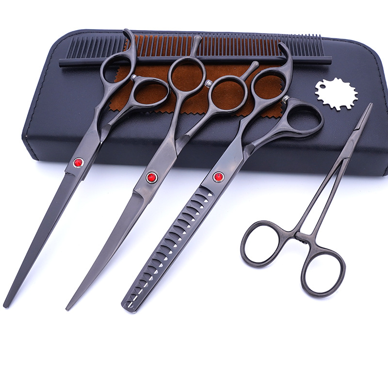 Directo de fábrica de acero inoxidable de 7 pulgadas para mascotas tijeras de belleza profesional de corte de pelo de perro tijeras curvas Teddy adelgazamiento tijeras traje