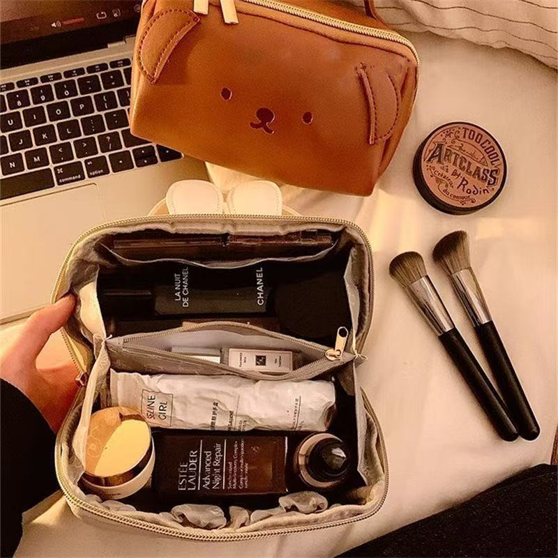 Bolsa de maquillaje portátil para perros de arroz con alto valor facial, bolsa de almacenamiento de gran capacidad, bolsa de lavado portátil multifuncional