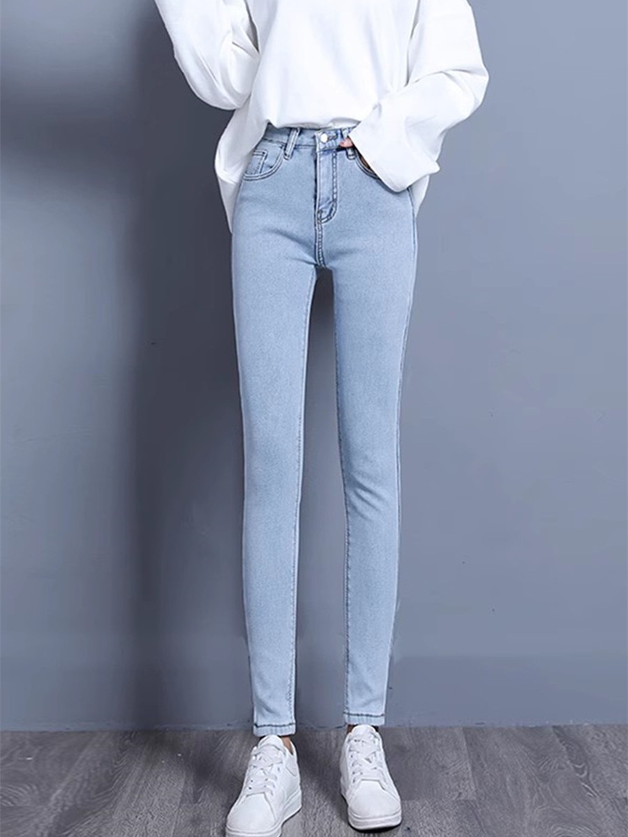 冬天保暖加绒牛仔裤年秋冬季新款高腰弹力小脚裤女士休闲显瘦