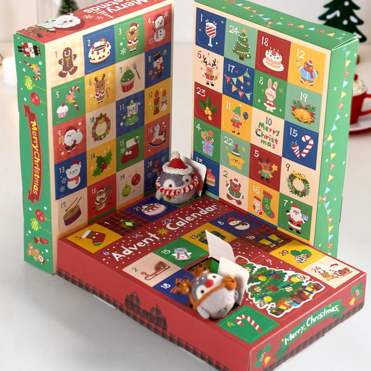 Cute Christmas hole happy surprise box in stock Christmas party gift 24 grid calendar blind box 5 pcs/bag