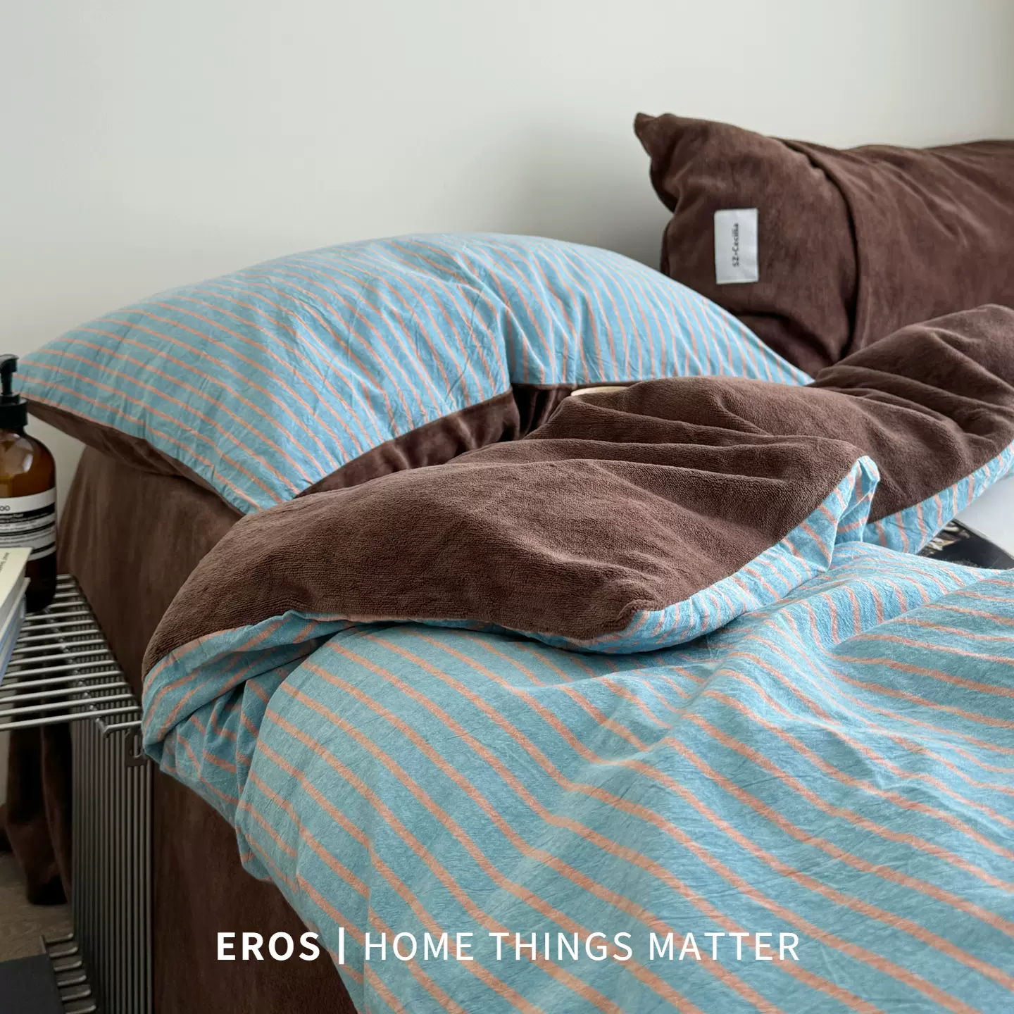 日系简约秋冬条纹复古牛奶绒四件套加厚博主风ins秋冬珊瑚绒被套