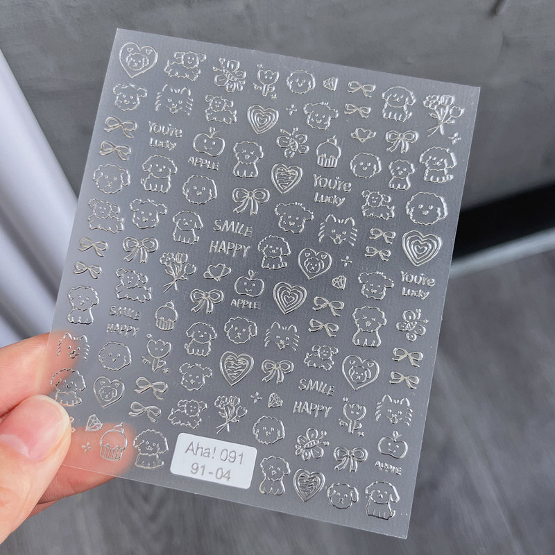ネット赤爆金かわいいネイルシール落書き小動物花蝶模様薄靭立体ネイルシール卸売り|undefined