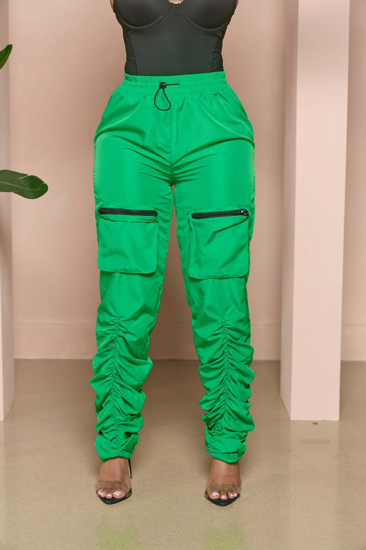 210g Weight Full Length Pants Length Spandex, Polyester Fabric Type Mid Waist Waist Line Cargo Pants Pants Type Micro-Elastic Elasticity Street Occasion Comfort Function Loose Version Solid Color Pattern Spring, Autumn Season Women's Gender Pocket Design Casual Style Women's Street Casual Solid Color Full Length Pocket Cargo Pants 无