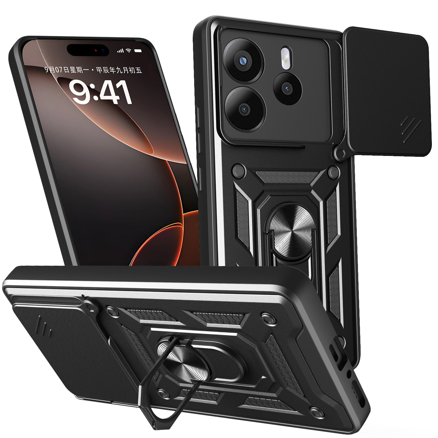Aplicable RMNOTE14 5G versión extranjera modelo TPU + PC 2 en 1 360 soporte giratorio sargento anti-caída