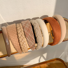 Tea-colored face mask hair band Korean style wide edge sponge headband autumn winter plush retro hair clip hair accessory