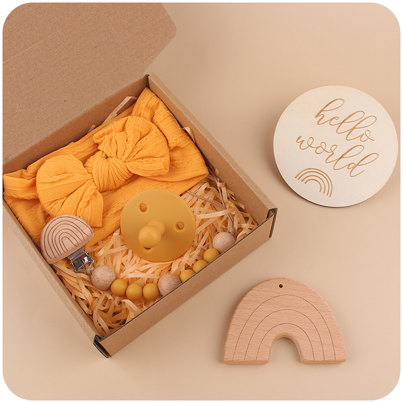 Nuevo bebé de dibujos animados Arco Iris haya mordedor bebé arco pelo banda chupete cadena cinco piezas traje