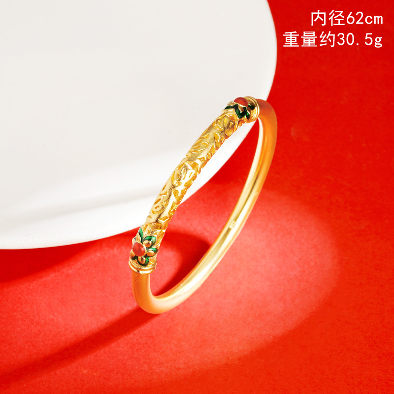 Brazalete de estilo antiguo de oro vietnamita goteo de loto hueco figura de flor de rosa femenina auspiciosa retrógrada de la marea nacional en vivo explosión