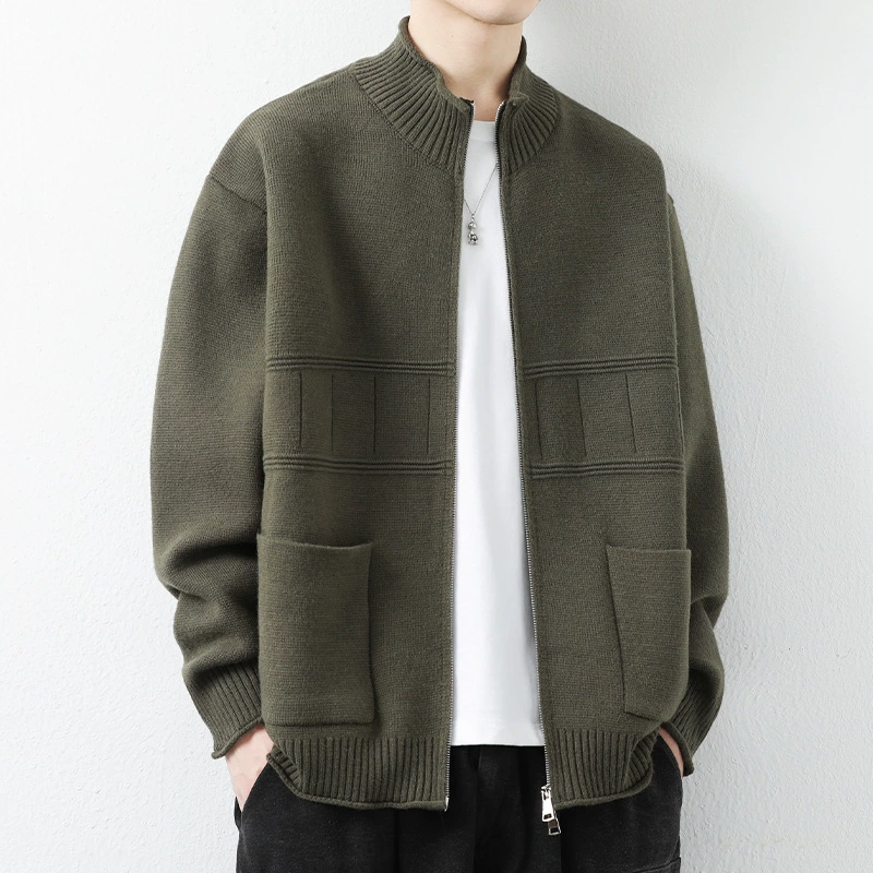 Вязаный кардиган с вертикальным воротником, Мужская весенне-осенняя Модная брендовая свободная повседневная куртка, мужской высококачественный красивый свитер, куртка