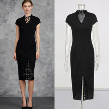 黑色V 领短袖修身连衣裙2025冬季新款女装暗黑风抽绳包臀连衣裙女
