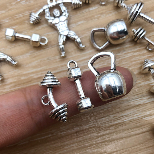 A set of 1 new antique silver alloy simulated dumbbell weightlifting athlete accessories DIY handmade decoration accessory hanger material