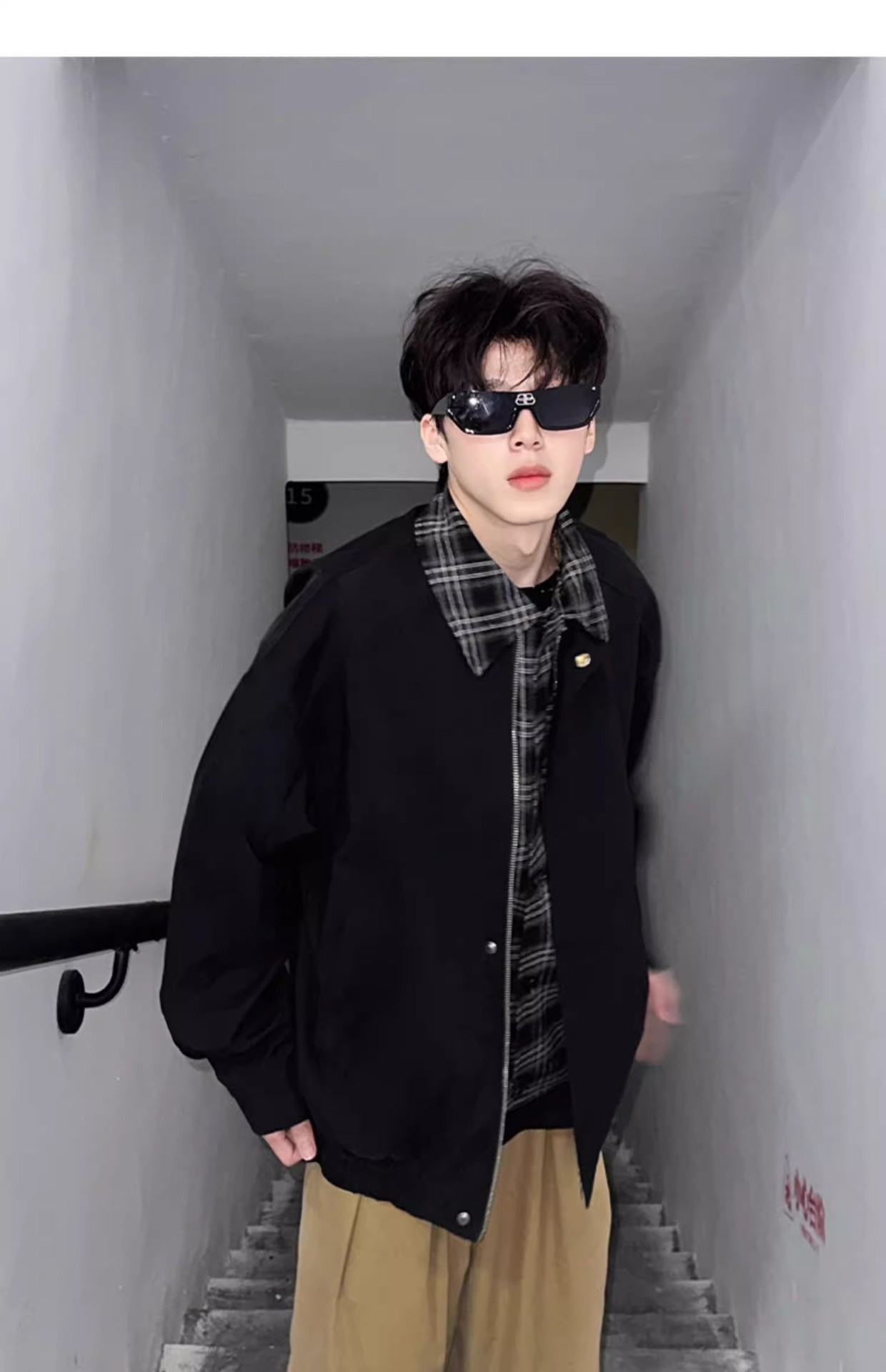 Casual And Cool Workwear Plaid Lapel Patchwork Jacket, Men's Trendy Loose Jacket_voghion.com