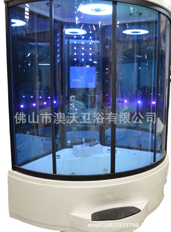 Foshan hogar en forma de abanico 1500mm sala de ducha integrada con bañera de masaje ducha de vapor Sala integrada