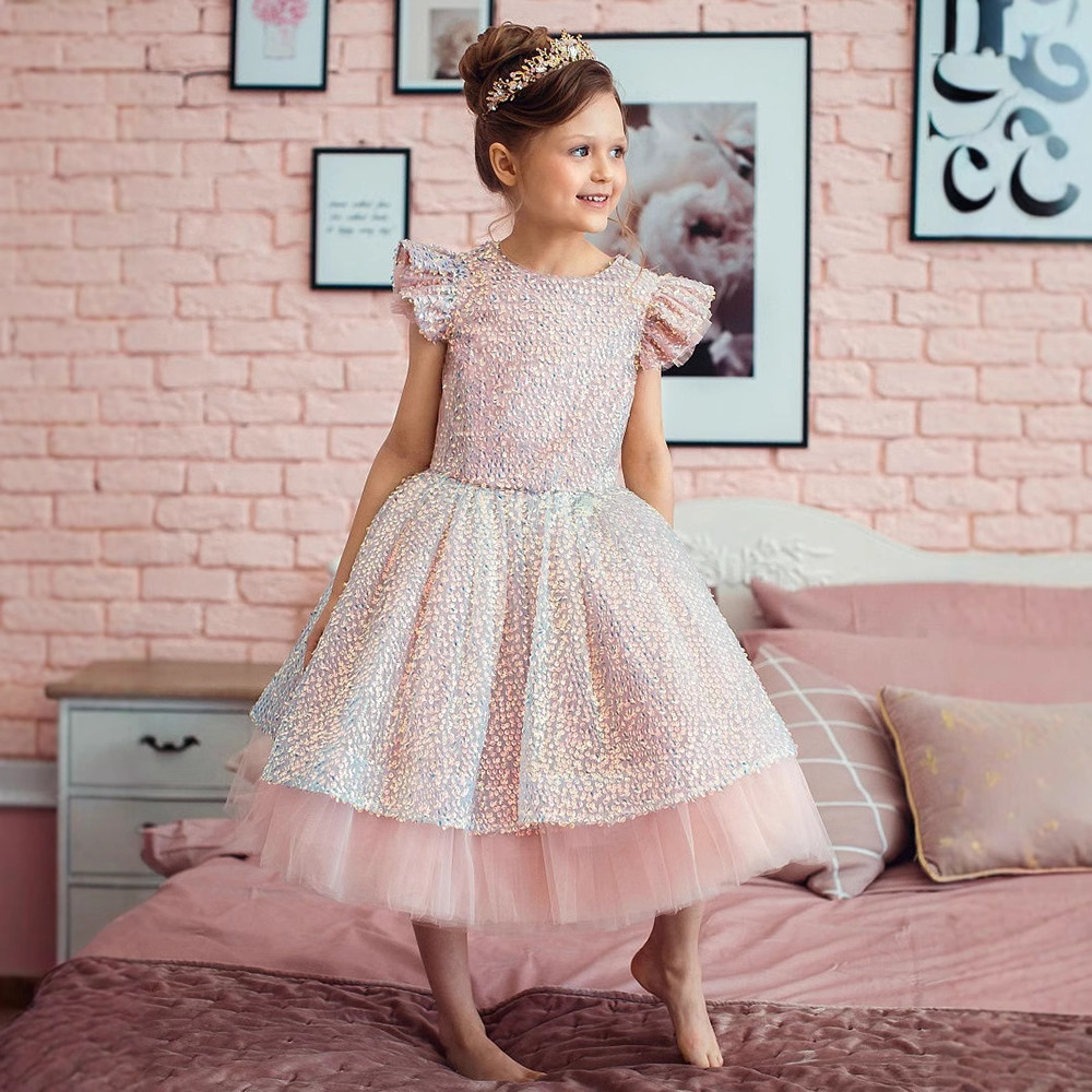Abiti da cerimonia in stile principessa per bambine, taglie medie e grandi, abiti da festa per compleanni, in poliestere._voghion.com