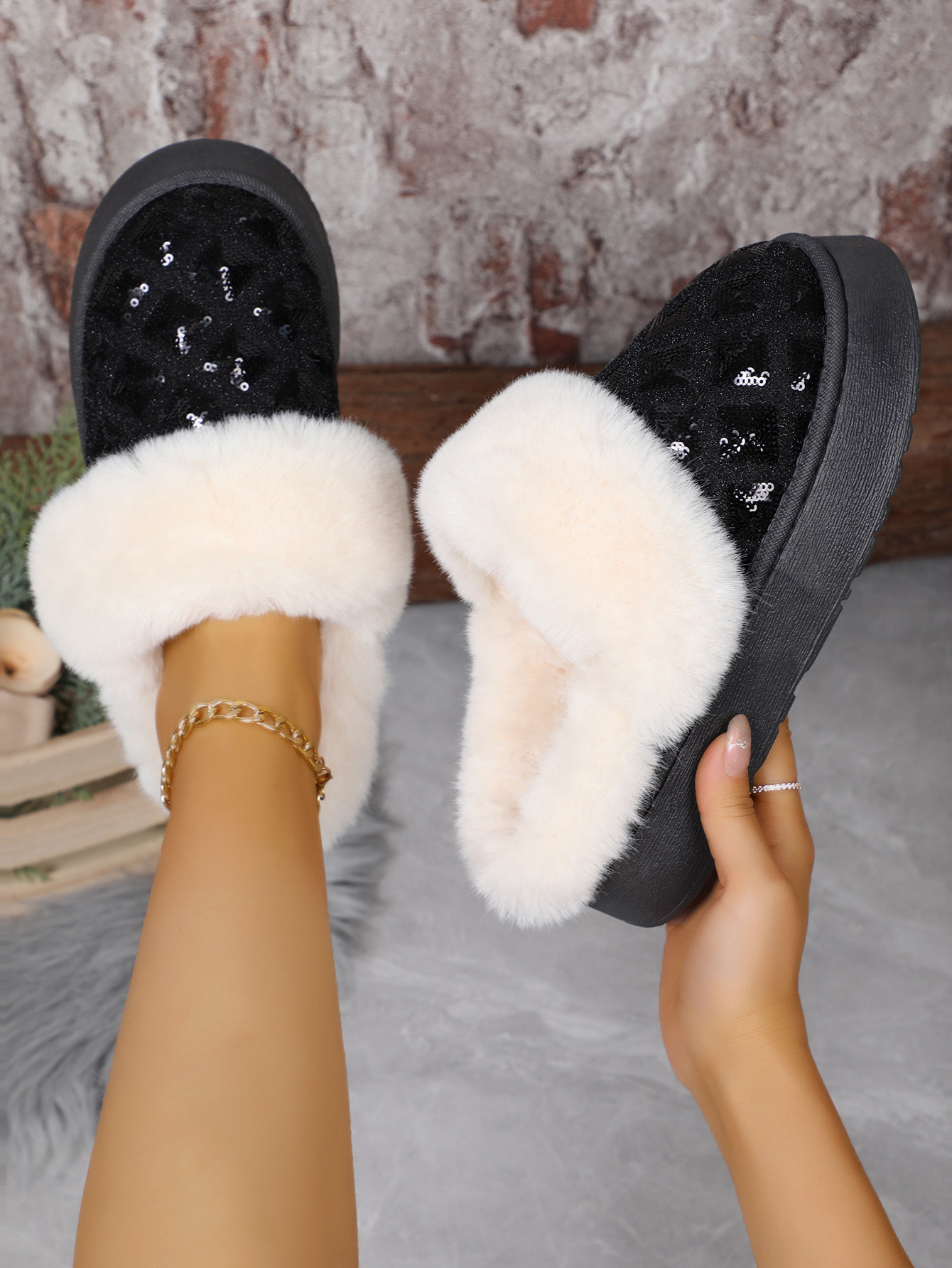 New thick soled slip-on snow boots warm half-drag low-top snow boots_voghion.com