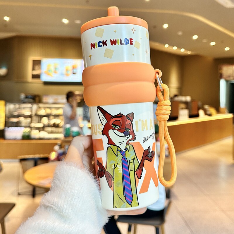 疯狂动物城朱迪尼克情侣保温杯女生高颜值大容量冰霸杯子吸管水杯|undefined