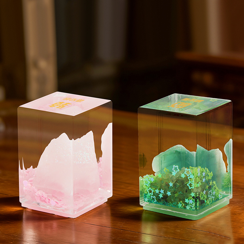 Nueva caja ciega de cristal natural de cientos de apellidos de sello acrílico adornamiento de mineral de nicho popular de alto nivel decoración de regalo