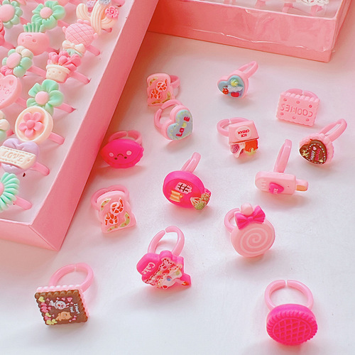 Cross-border children's cartoon flower rings 50 boxed open frosted plastic rings birthday gift kindergarten