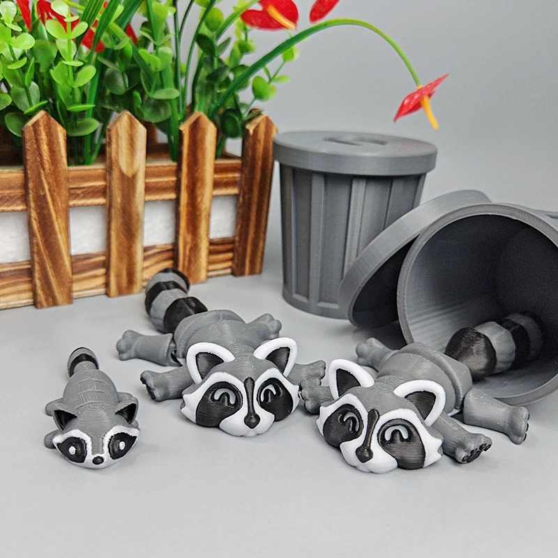 3D-печатная игрушка "Медведь-мусорщик" популярный енот с мусорным ведром, подвижные элементы, украшение для праздников и Рождества